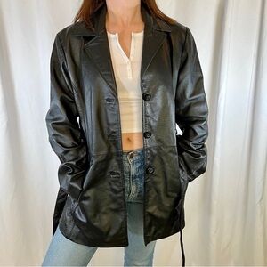 Vintage Genuine Leather Belted Blazer Jacket